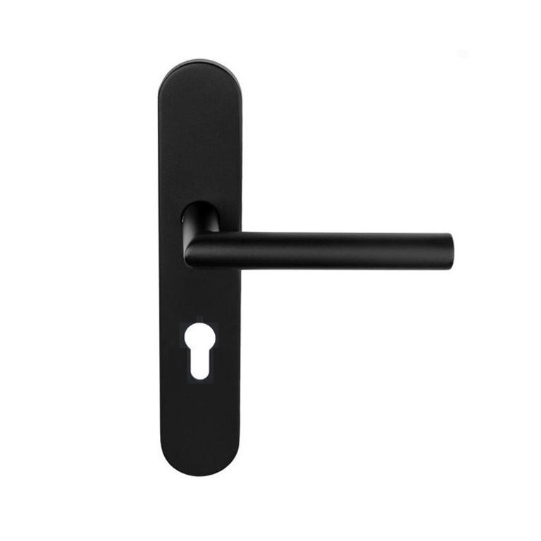 D4E Deurkruk Zwart op schild Cilinder L-design PC72
